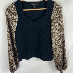 Bailey 44 Ribbed Animal Print Color Block Top Size Small